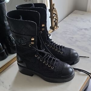 Chanel Black Quilted Lace-Up Women's Boots